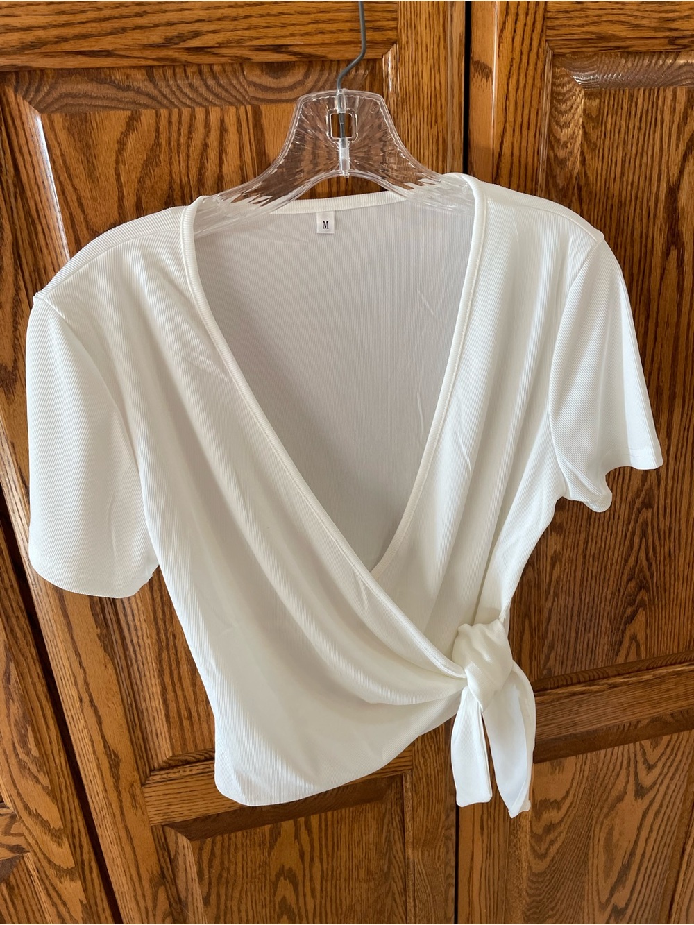 Women's White Wrap Tie Short Sleeve Top